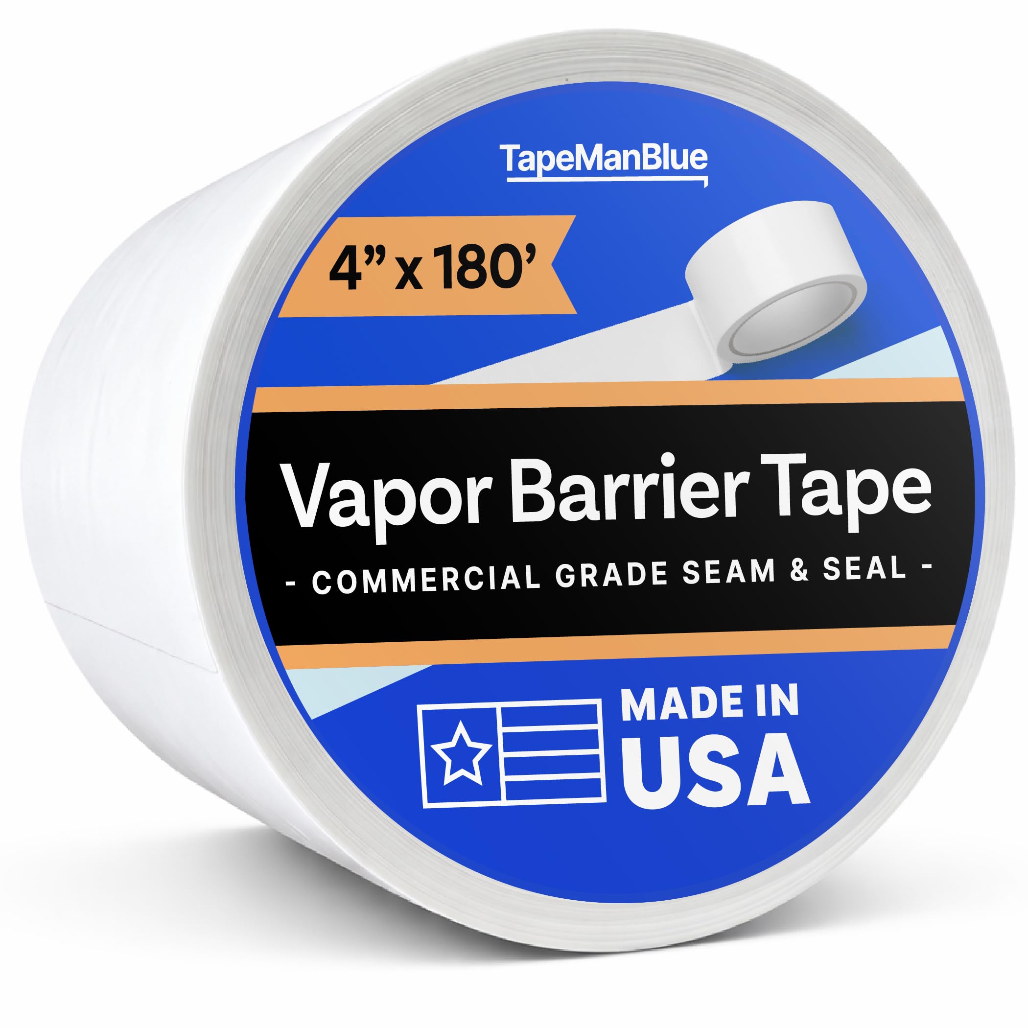 Photo 1 of Vapor Barrier Tape - 4 inch x 180' Roll, Made in USA, White Polyethylene Tape for Crawl Spaces & Moisture Barriers, Waterproof Seal & Seam Tape for Underlayment, Insulation, and Plastic Liners
