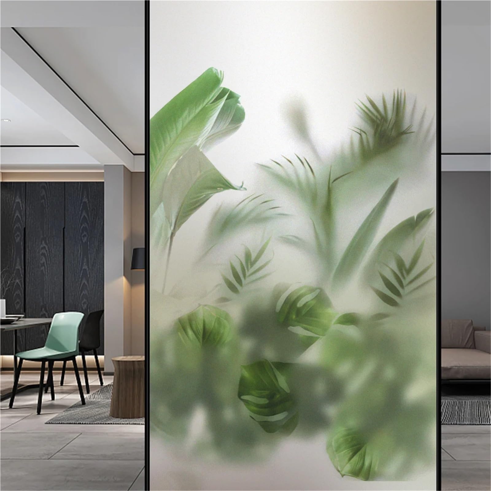 Stained Glass Window Film Privacy Window Film Blocking Heat Control Window Coverings Static Cling Green Plants Decorative Privacy Glass Window Sticker(B,60X100cm WXH)