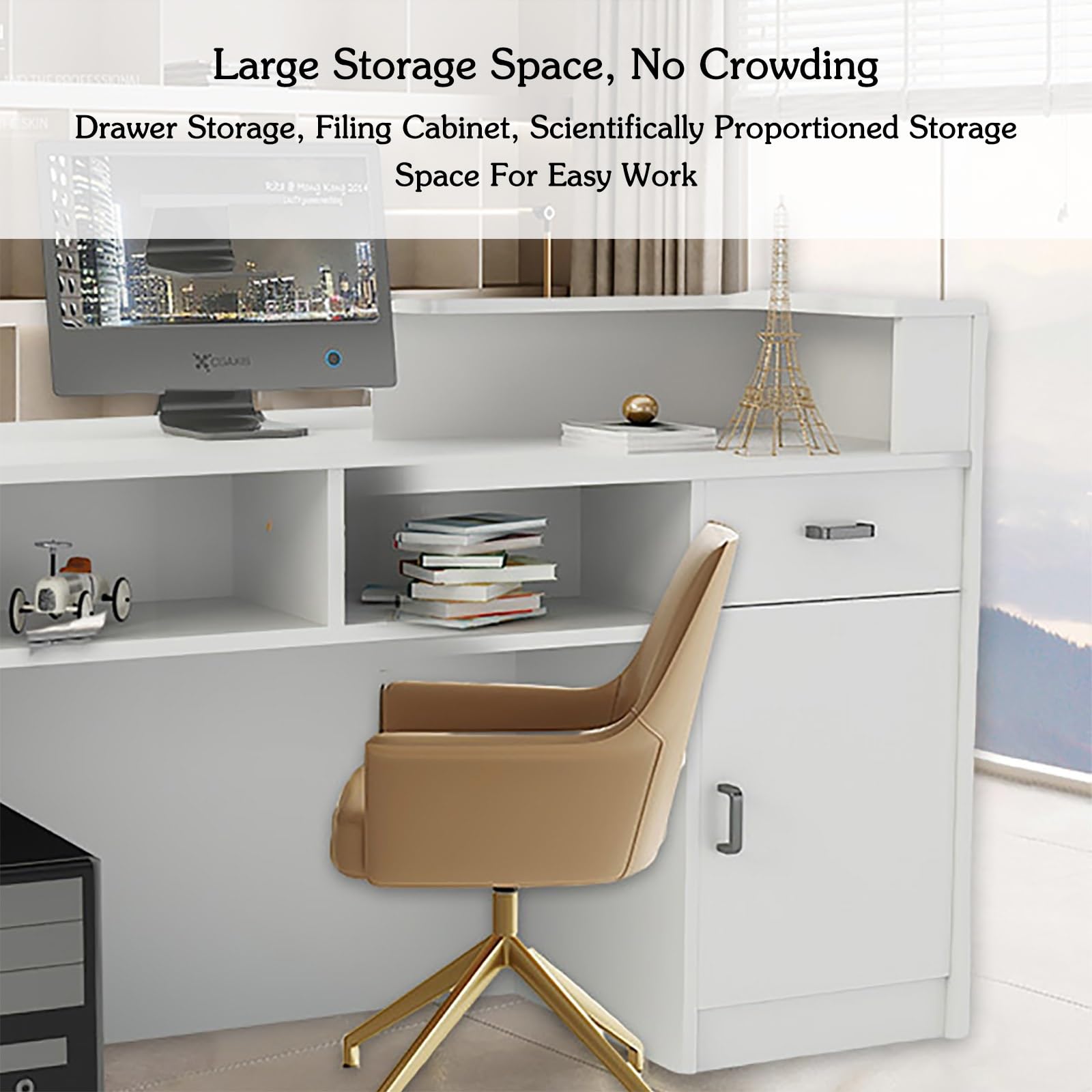 Comptoir De Réception, Comptoir De Réception Avec Comptoir, Avec Tiroir Verrouillable, Bande Lumineuse LED, Petit Comptoir De Réception Pour Salon, Salle De Réception, Hall De Caisse(Reception-q,80cm