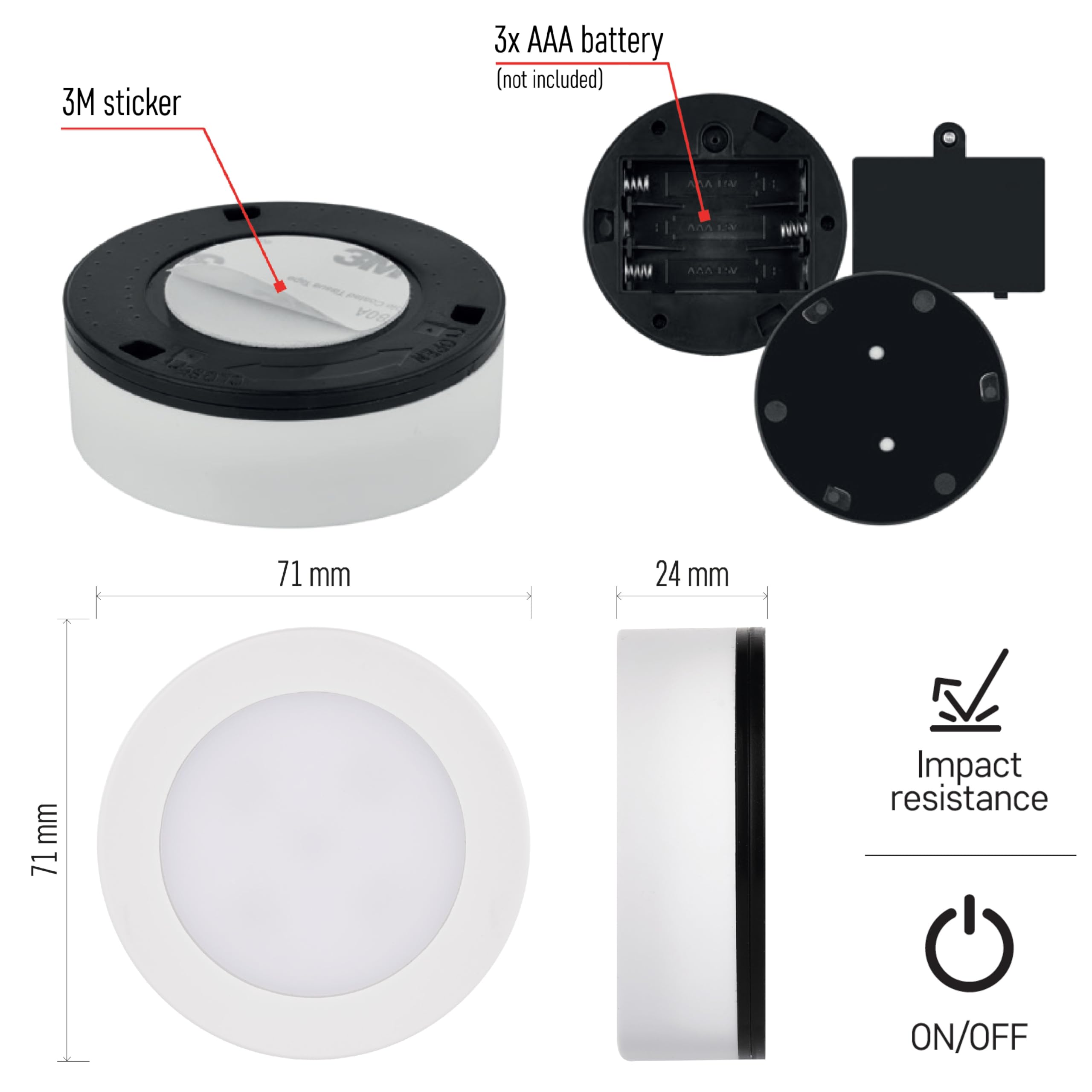 EMOS - Luz nocturna LED 2 unidades con almohadillas adhesivas - 2x luz de orientación alimentada por batería (cada una con 3 pilas AAA), para niños y personas mayores - Lámpara de presión para pegar