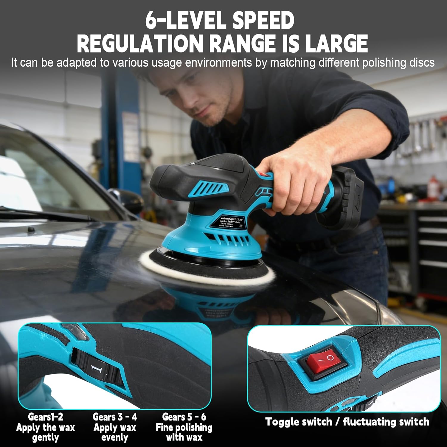 Cordless Car Polisher Kit Compatible with Makita 18V Battery- 6 Inch Orbital Buffer, 6-Speed Adjustable,Portable Waxing & Detailing Machine for Cars
