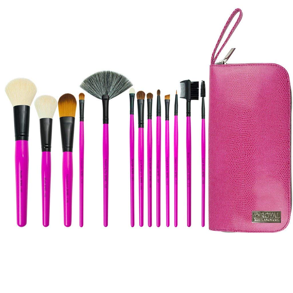 Royal & Langnickel Zipped Case Natural and Synthetic Hair 13-Piece Cosmetic Brush Set (Pink)