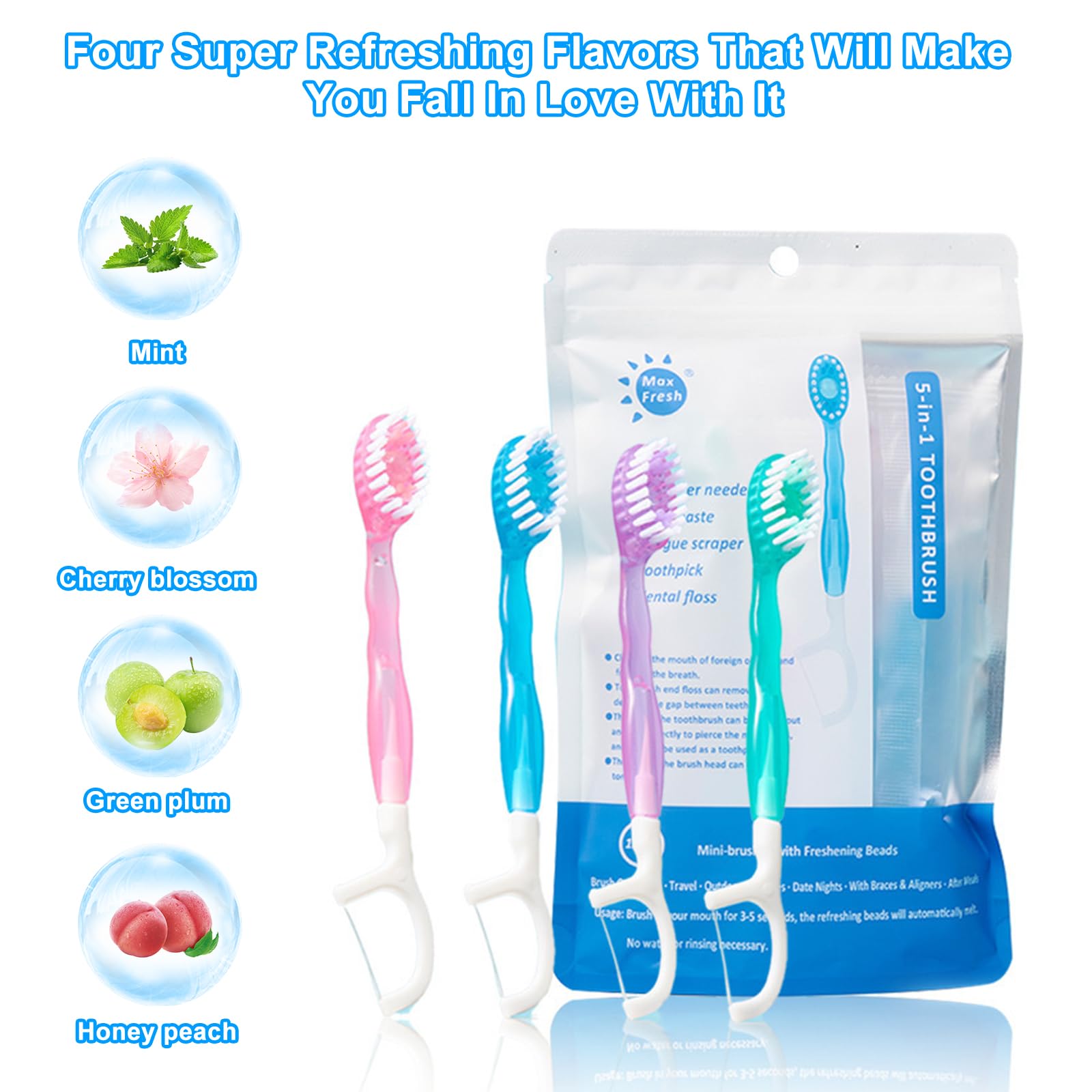 Cepillo de dientes y hilo dental 5 en 1, 26 mini cepillos de dientes con pasta de dientes, cuidado bucal todo en uno sobre la marcha, mini cepillo 5 en 1, pasta de dientes y hilo dental 7