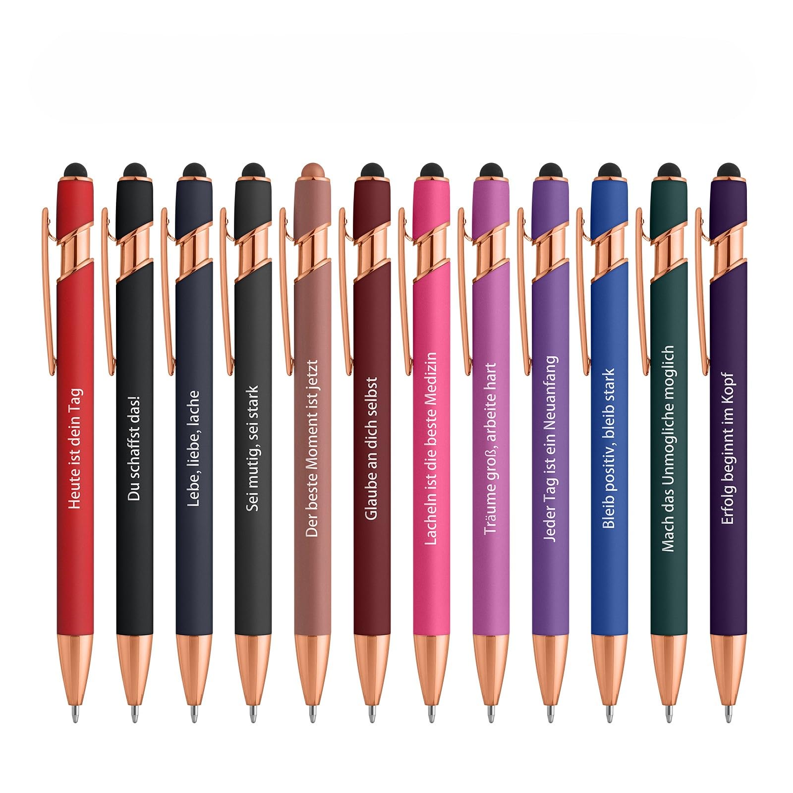 kander Kugelschreiber Hochwertig, 12 Stück Druckkugelschreibe 2 in 1 Ergonomische Kugelschreiber mit Touchpen, 12 Farben Kugelschreibers Schreibstift Büro, Home Office, Schule(Schwarze Tinte)