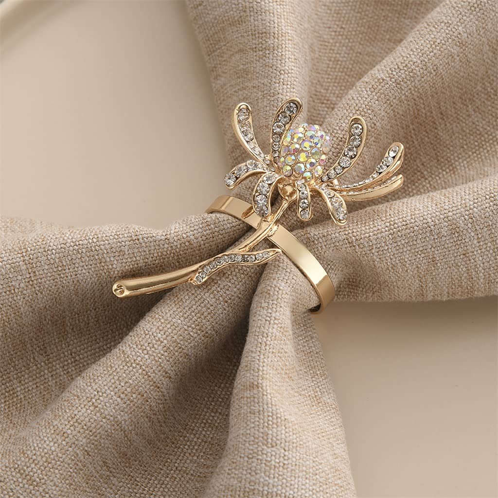 Anillos de servilleta de crisantemo con Diamantes de imitación Hebillas de Metal Servilletero para el Banquete de Boda Decoración navideña Ajuste de la Mesa (B como se Muestra)