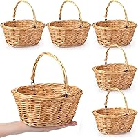 Barydat 6-Pack Khaki Wicker Flower Girl Baskets with Handles - Oval Willow Wedding Baskets for Easter, Baby Showers, Home Decor (9x7x4")