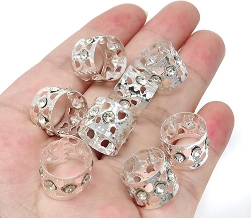 Miniatura 5 de Honbay 20 piezas de anillos de pelo de diamantes de imitación plateados para rastas trenzadas para el cabello, joyería para el cabello trenzado