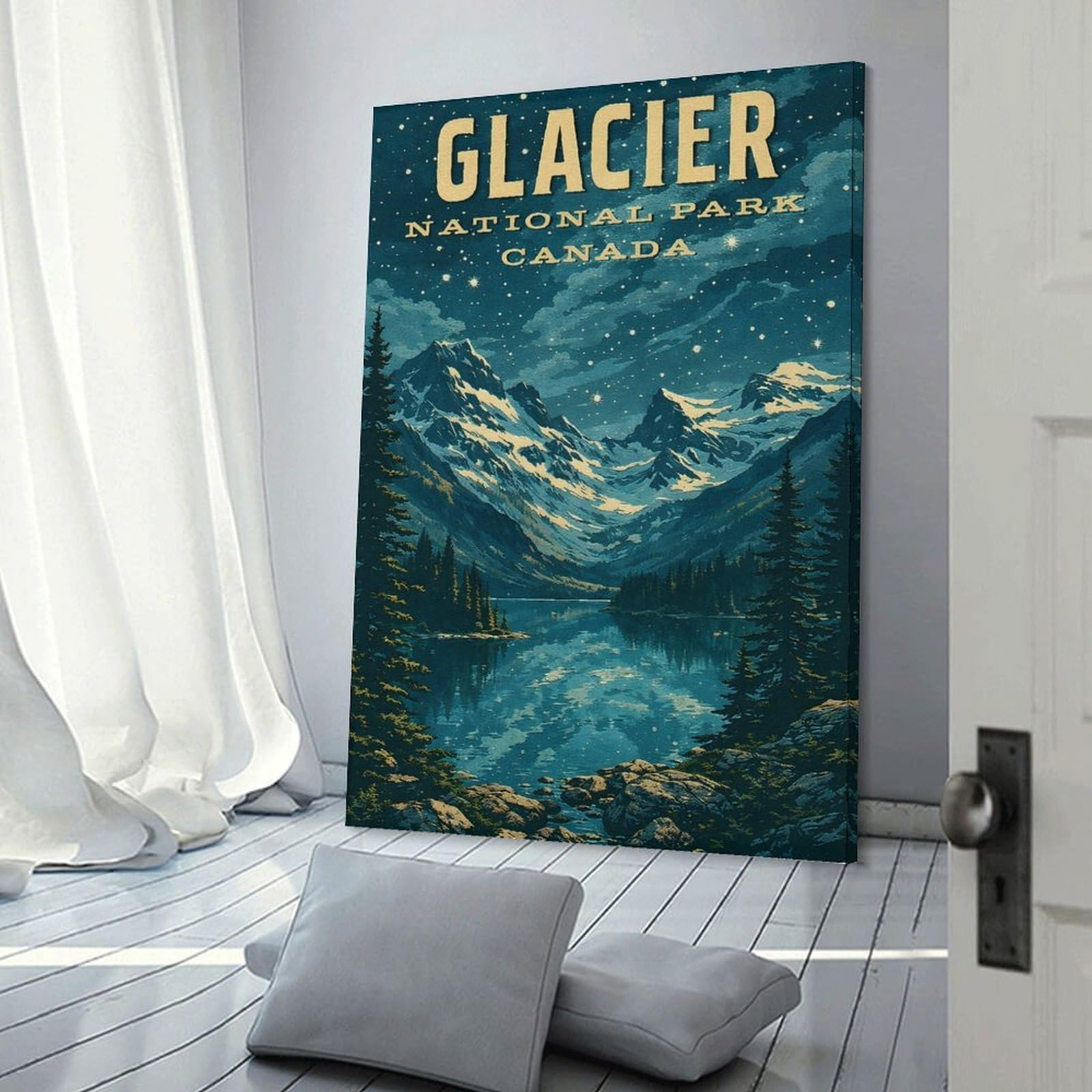 Junmoney Glacier National Park Canada Vintage Wall Art Print, 16x24inch(40x60cm), for Study, Office Or Focused Interiors, Home Office Artwork with Decorative Appeal