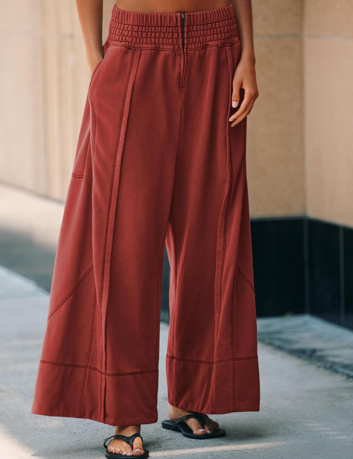 Tanming Womens Wide Leg Pants Cotton Stretchy High Waisted Palazzo Pants Daily Workout Wear Lounge Sweatpants with Pockets - Image 2