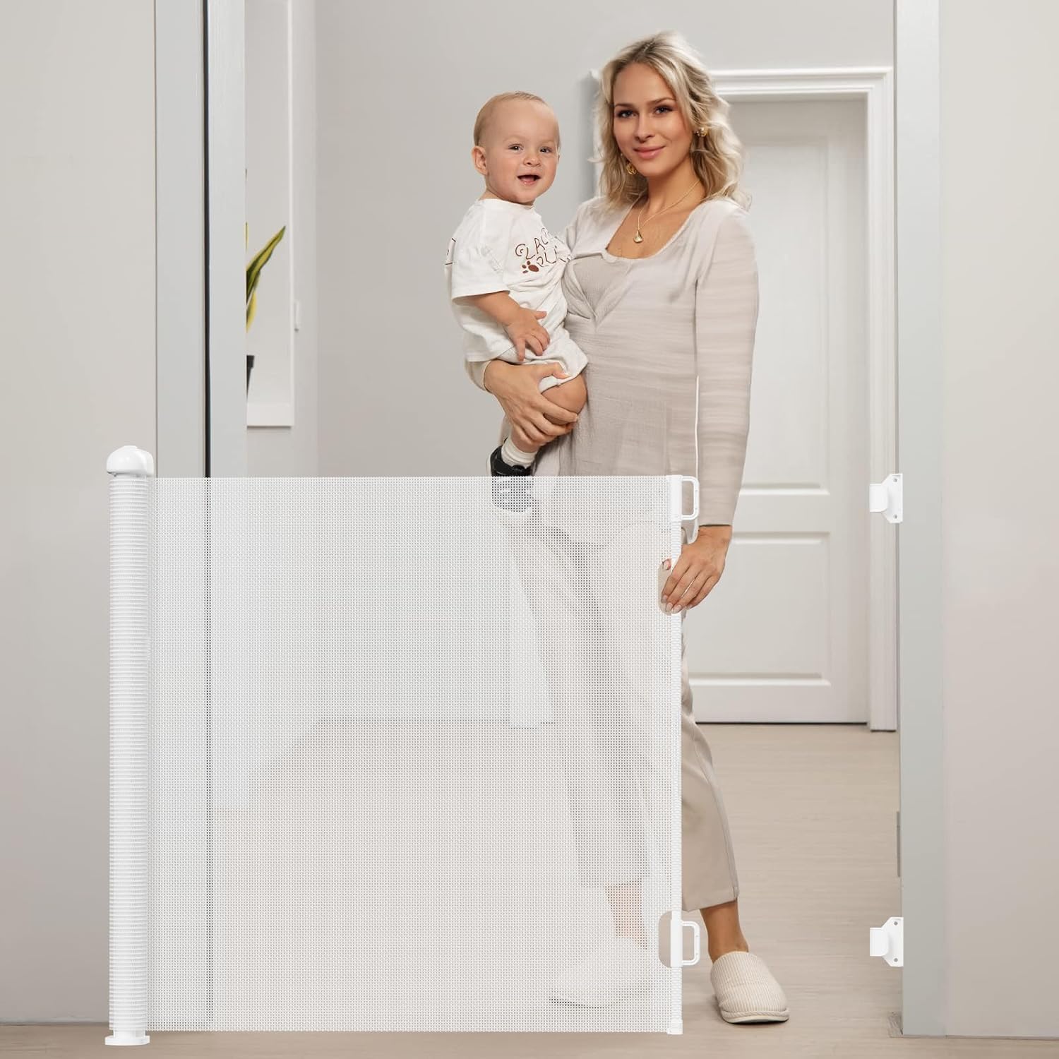 Grade de Proteção Retrátil 86x150cm | Ideal para Pets e Bebês | Portão de Segurança para Escadas, Portas e Ambientes | Fácil de Instalar | Cor Branca