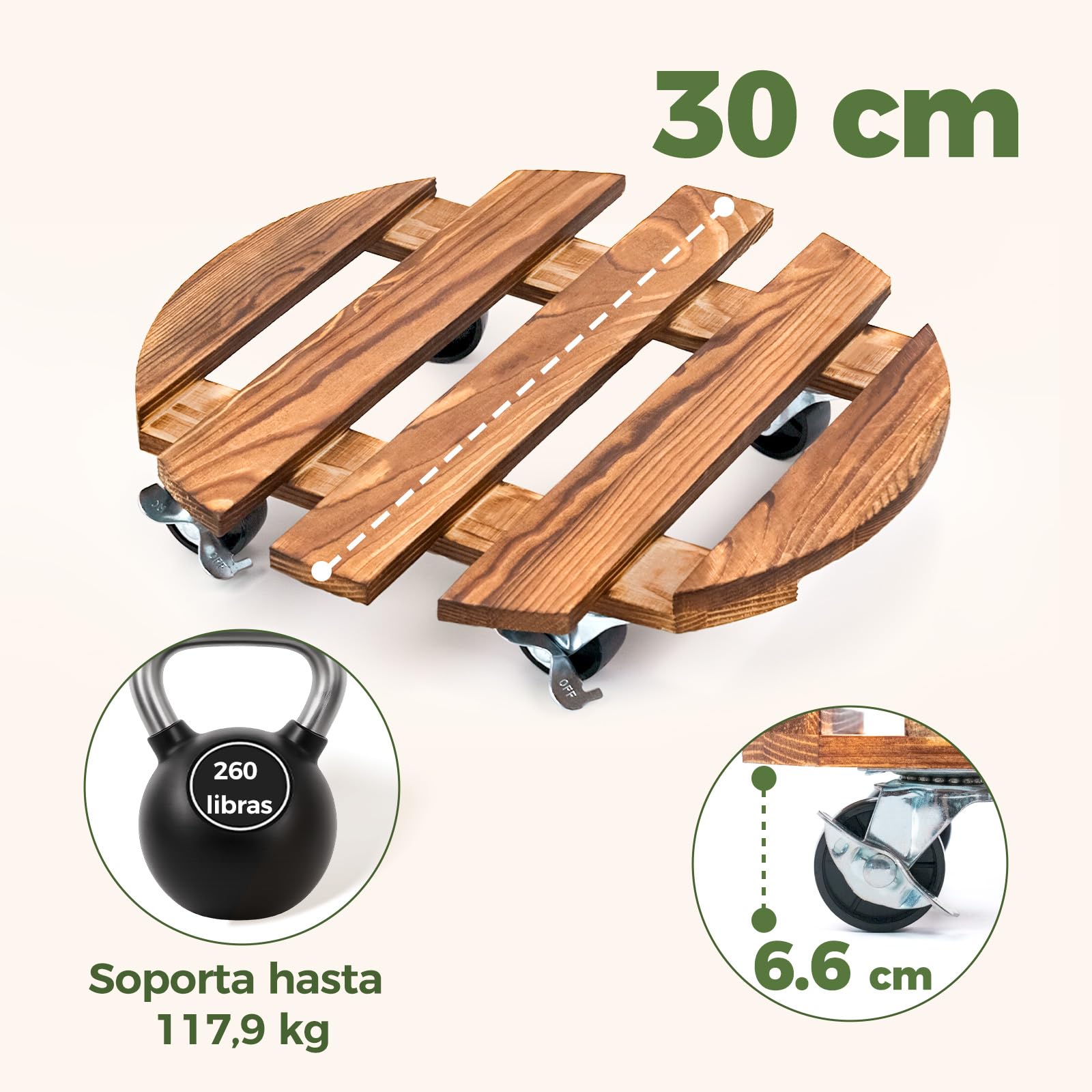 Bamworld 2 Soportes para Plantas con Ruedas de 30 cm con Ruedas, Soporte Rodante para Plantas con Ruedas Giratorias y Bloqueables para Interiores y Exteriores, Plataforma Resistente para Plantas