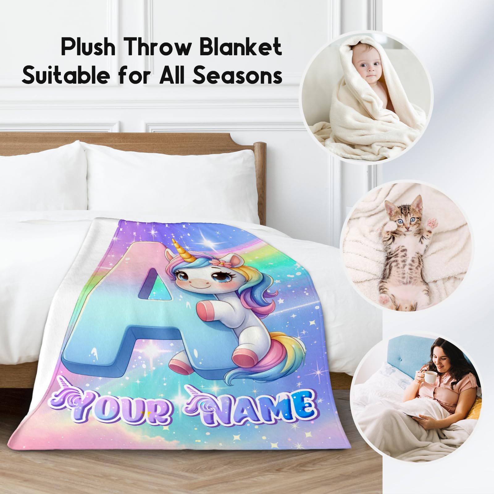 CUSPCOD Personalized Blankets for Girls - Unicorn Blanket Gifts for Kids - Custom Throw with Name for Unicorn Lovers - 40