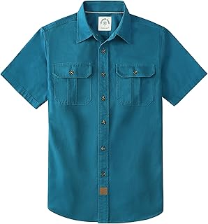Dubinik® Mens Short Sleeve Button Down Shirts 2 Pocket Casual Vintage Cotton Button up Comfortable Western Heavyweight Work