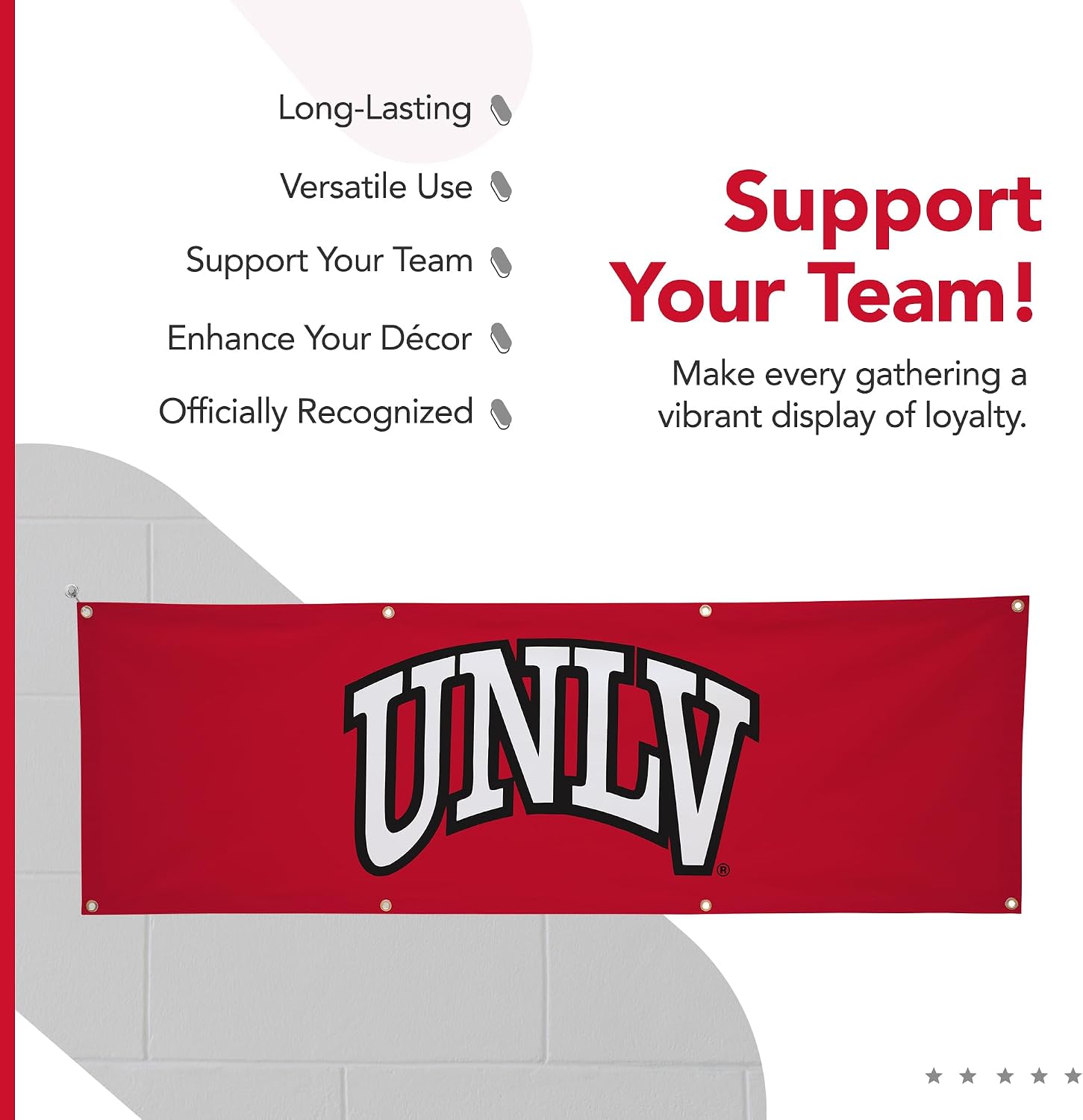 UNLV Rebels College Sports Printed Polyester Banner - NCAA Licensed - Hanging Graduation Decoration - School Banner (Red, Black, White) (2' x 6')