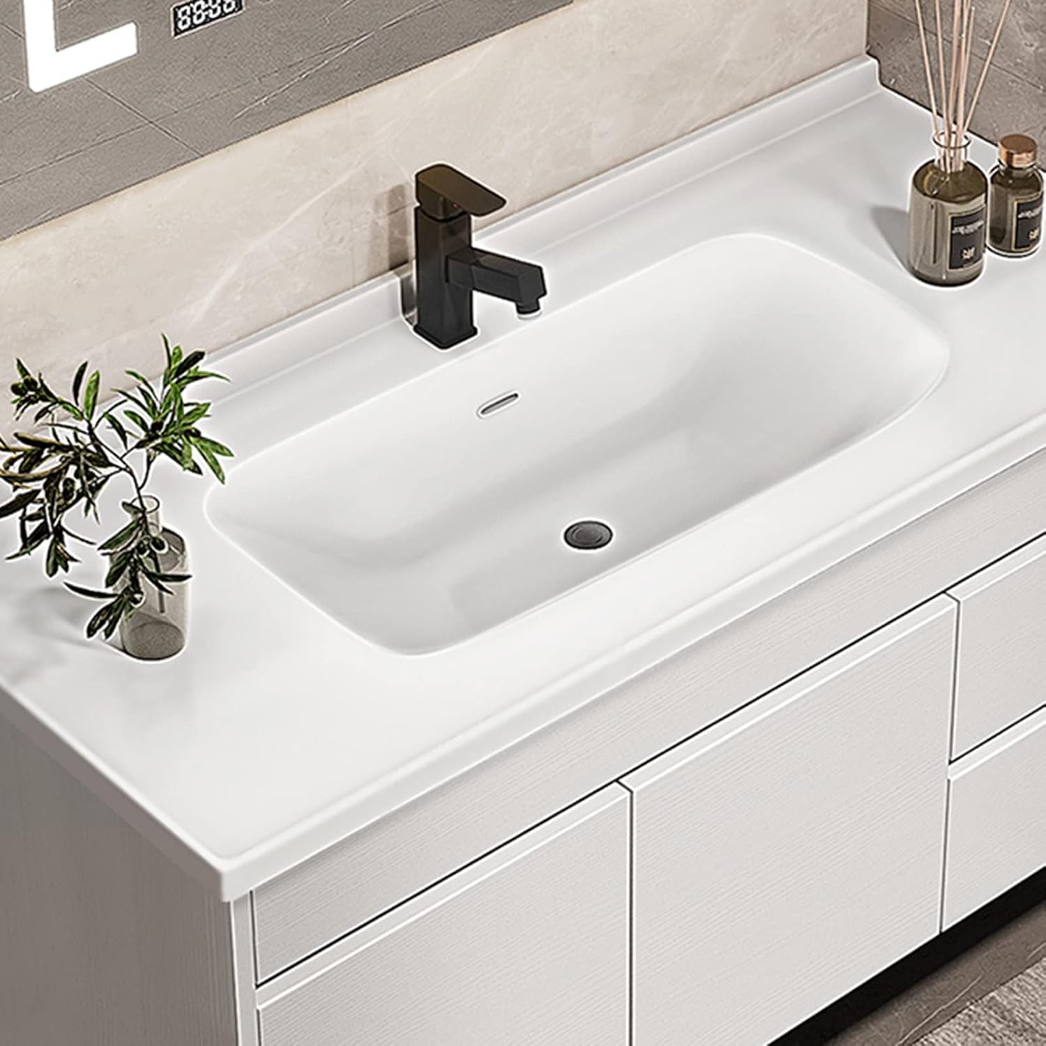 Floating Bathroom Vanity Cabinet, Laundry Sink Prep Station Wall Mounted Bathroom Organizer Glossy Ceramic Basin Sink Intergrated Wooden Drawer Wooden Bathroom Storage ( Size : 81*47*43cm/31.8*18.5*16