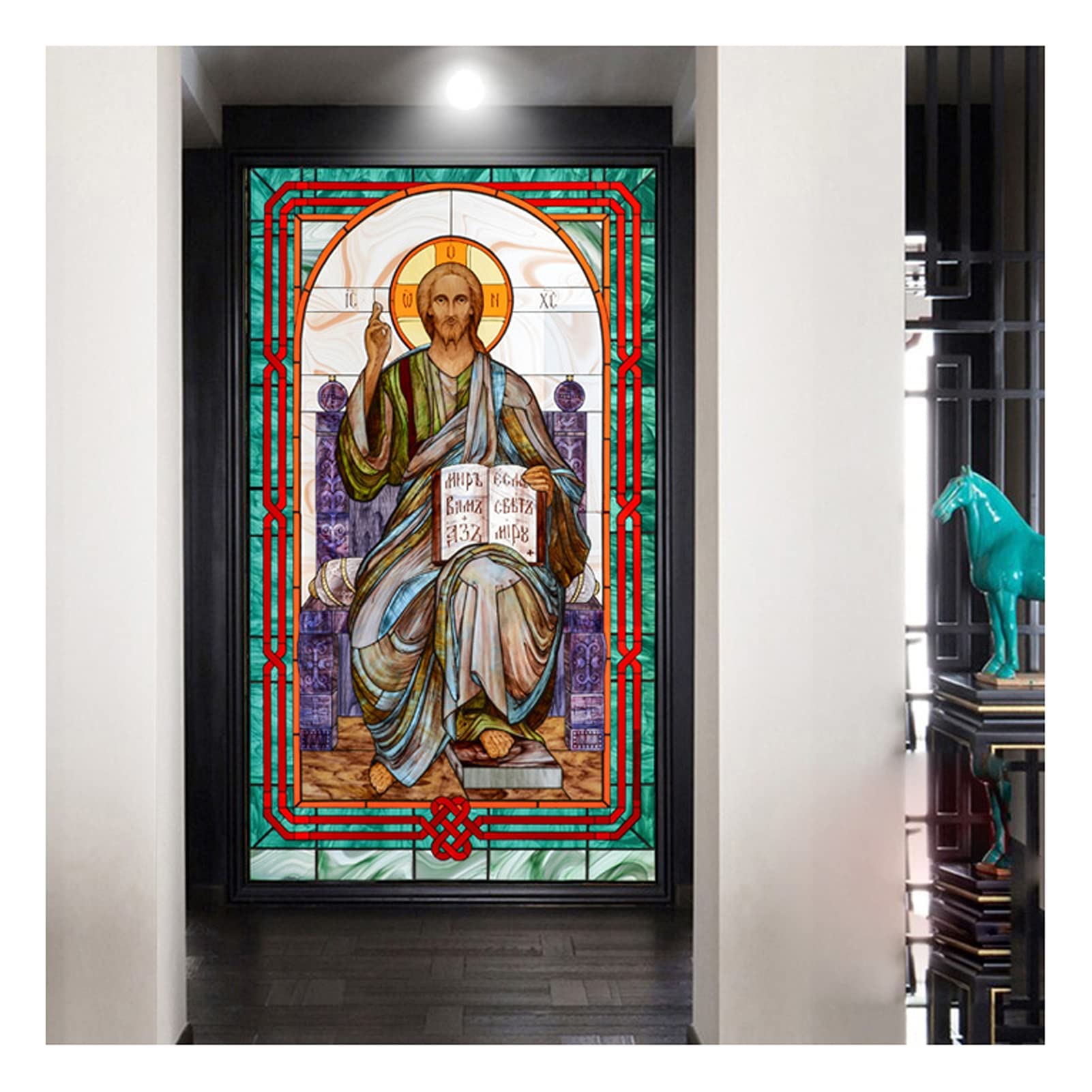 Window Film, Church Stained Glass Decorative Film Anti-UV Anti-UV Static Privacy Clings Film Jesus Religious Figures Decor,20,70x90cm