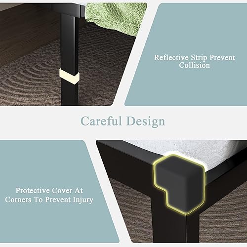 Miniatura 4 de Feonase Base de cama de metal de tamaño individual con cabecera capitoné de tela con botones, marco de cama de plataforma con listones de metal Gris