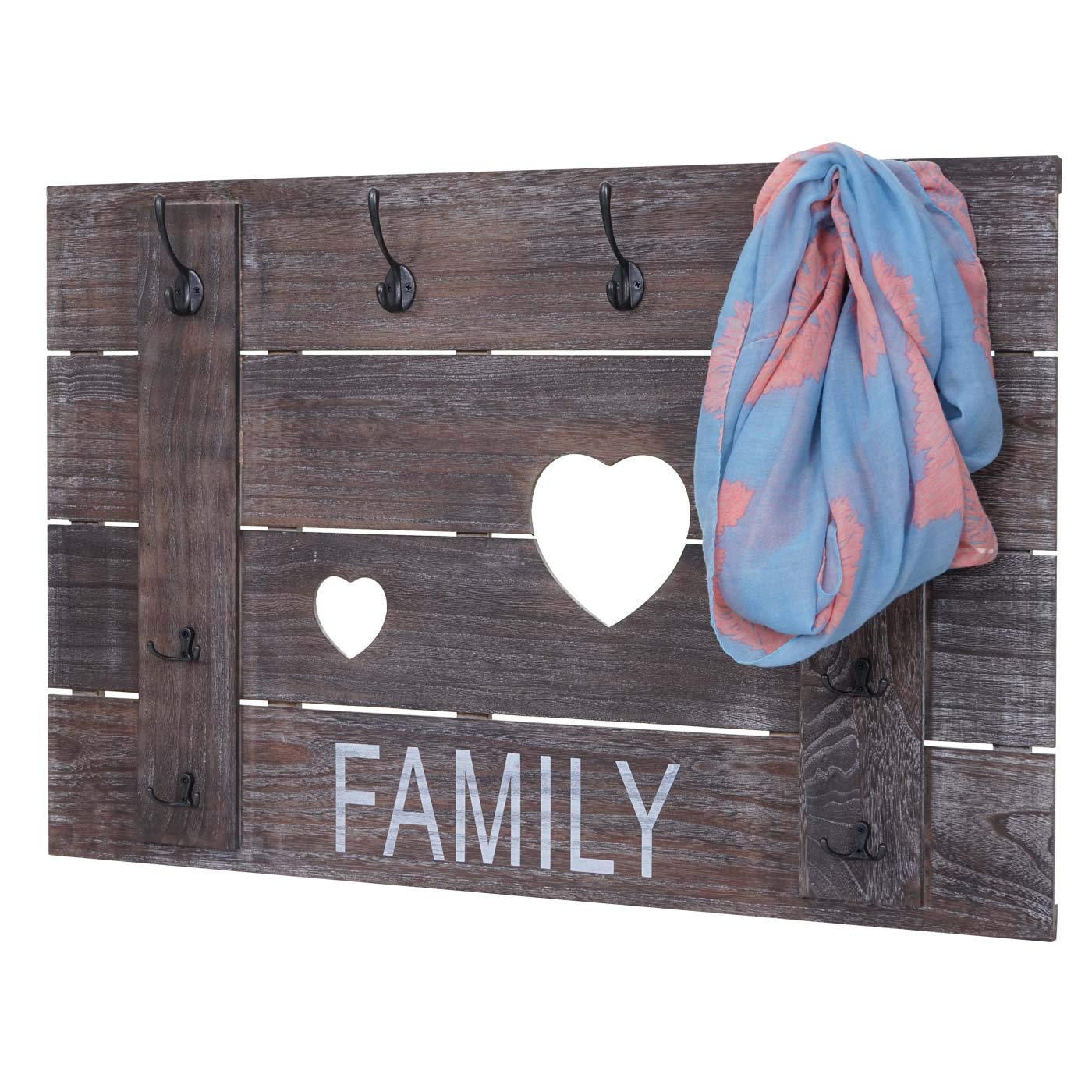 Mendler Wandgarderobe HWC-C89 Family 8 Haken 60x90cm - braun, shabby
