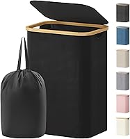 Vista 29 de Lifewit Cesta de lavandería de 80 litros con tapa, cestas de ropa para lavandería con asas de bambú y una bolsa de lavandería extraíble, cesta