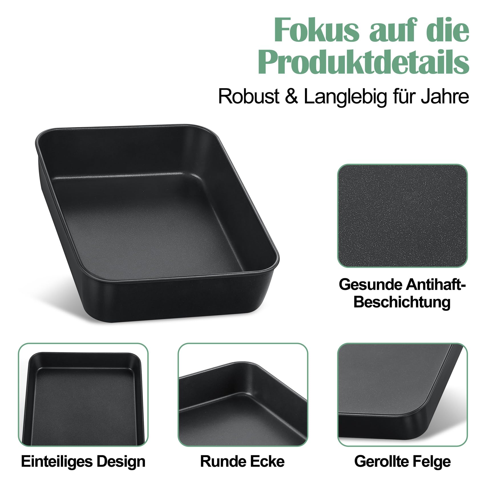 Onader Mini teglia antiaderente, set da 2 pezzi, in acciaio inox, per brownies, lasagne, 23,8 x 18 x 5 cm, sana e antiruggine, rivestimento antiaderente e facile da pulire