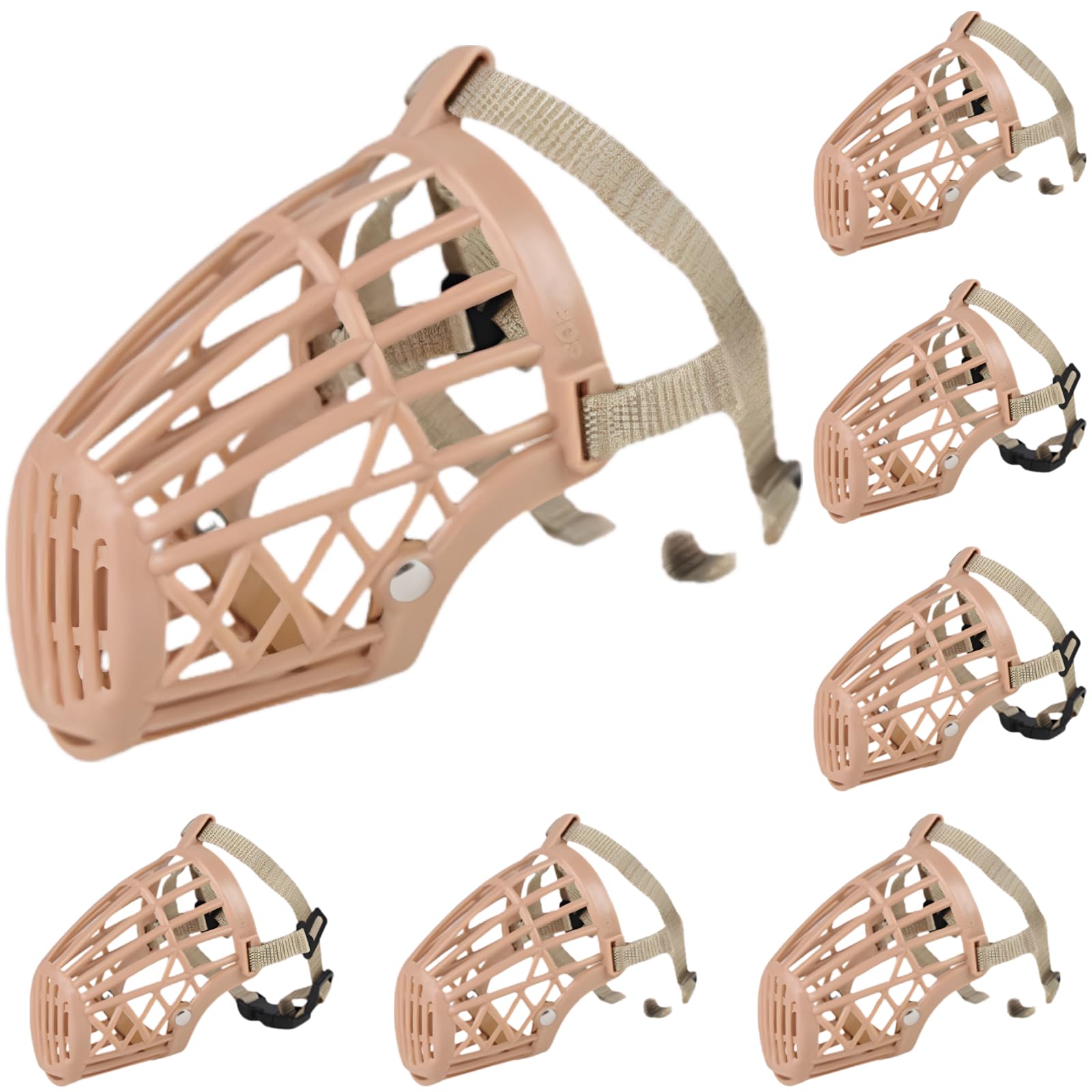 Lot de 7 muselières pour Chiens, Panier en Plastique Respirant, Sangle en Nylon pour Dressage et promenades, Limite mordillement, mâchonnement et léchage, réglable pour Toutes Les Races