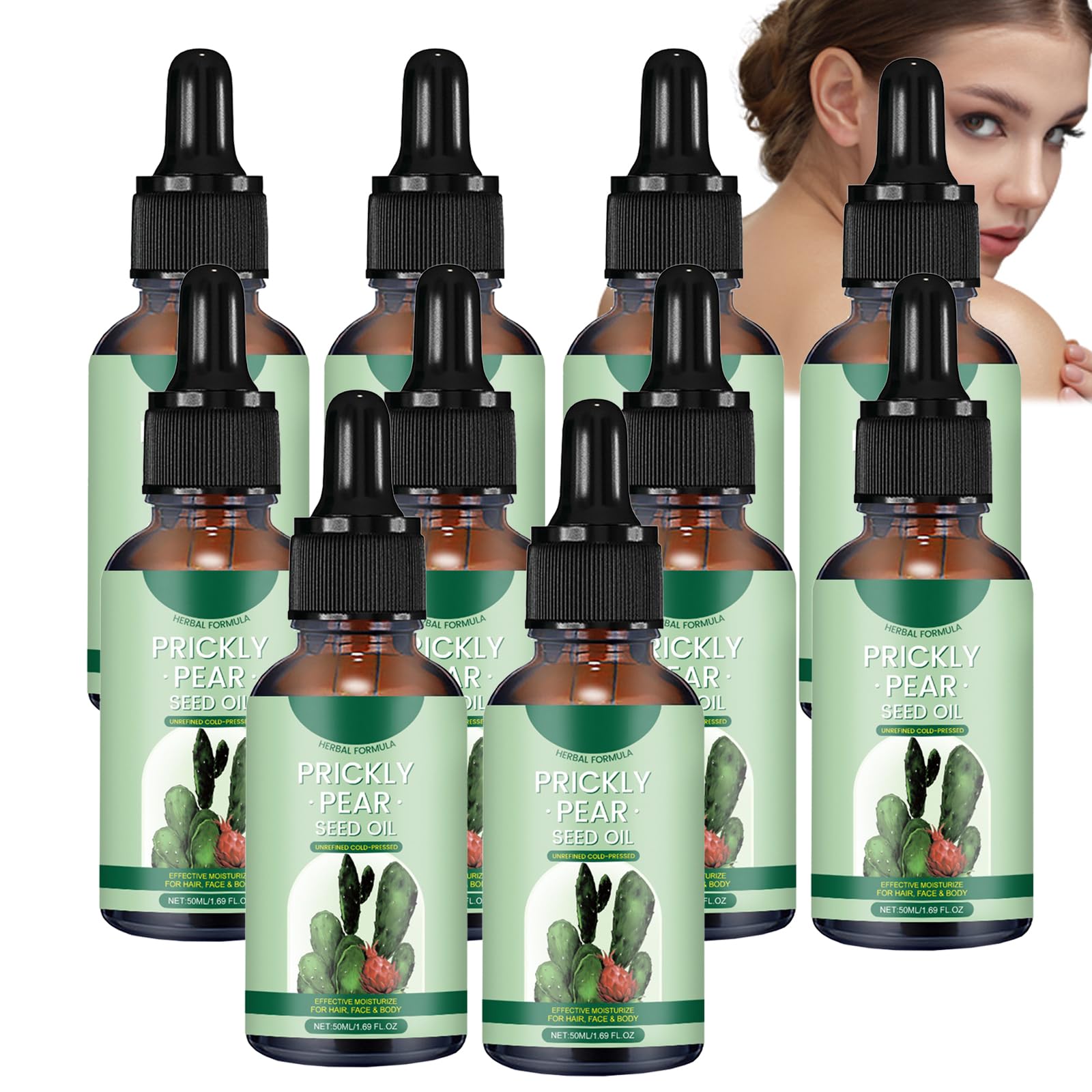 Olio di semi di fico di cactus, multiuso, per la cura della pelle secca, 100% naturale, biologico, per viso, pelle, capelli, unghie, pelle secca, crema idratante per il corpo (10 pezzi)