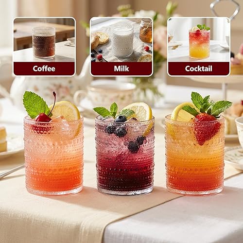 Miniatura 7 de YOUBET 24 Vasos de Plástico con Relieve para Beber - 14 Oz Vasos Transparentes Vintage - Cristalería Desechable con Cuentas para Jugo, Vino, Fiesta