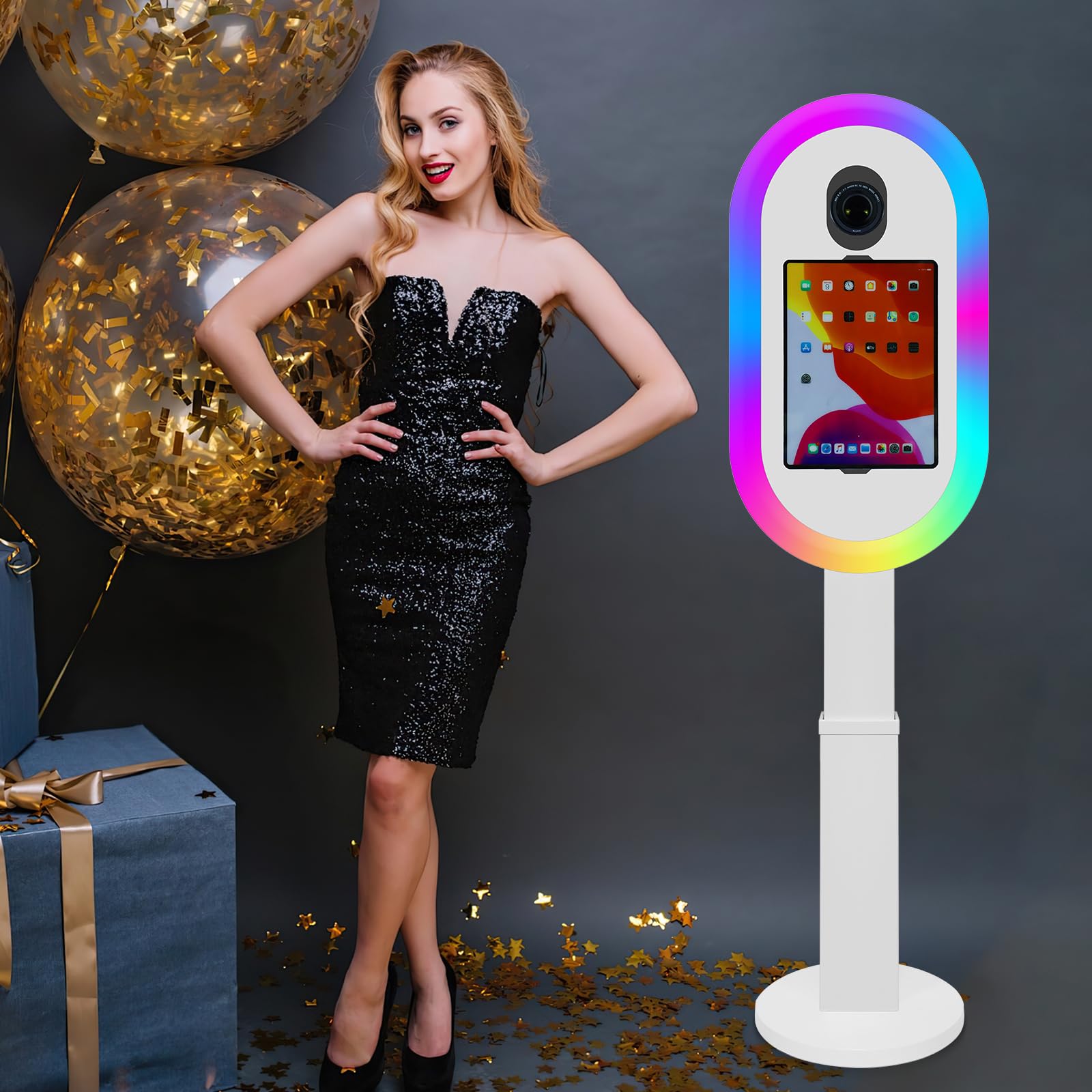 Cabina de fotos compatible con iPad de 10.2 a 13 pulgadas y cámara, cabina de fotos para iPad con funda de vuelo e impresión instantánea, máquina de cabina de fotos para fiestas de alquiler y eventos