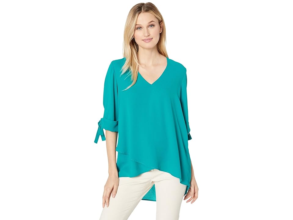 

Karen Kane Bow Sleeve Crossover Top (Peacock) Women's Clothing, Multi