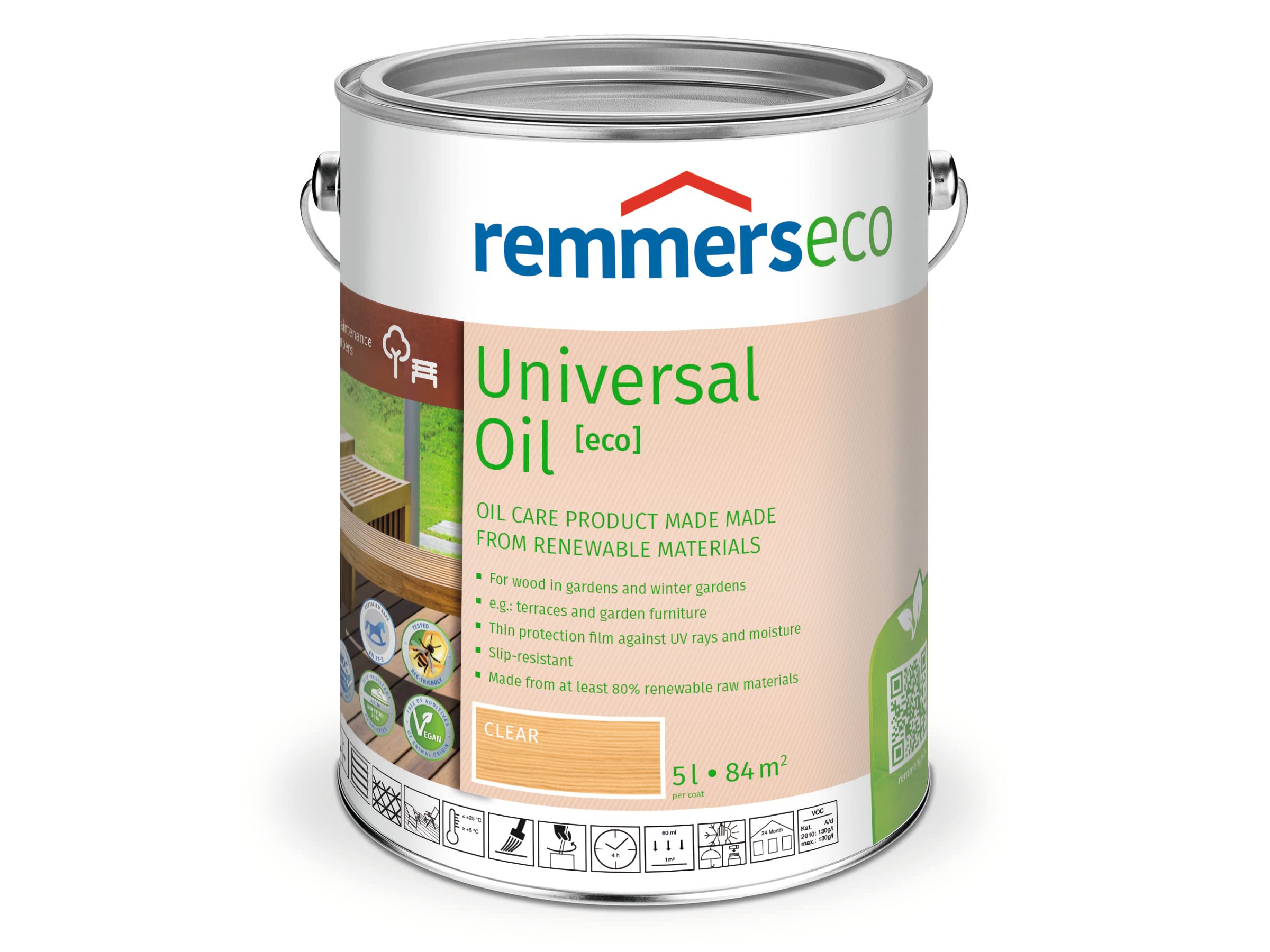 Remmers Garden Wood Oil [eco], Colourless, 5 litres, Weather Resistant, Matte Oil, Outdoor and Indoor, Ideal for Patios and Garden Furniture, Non-Slip