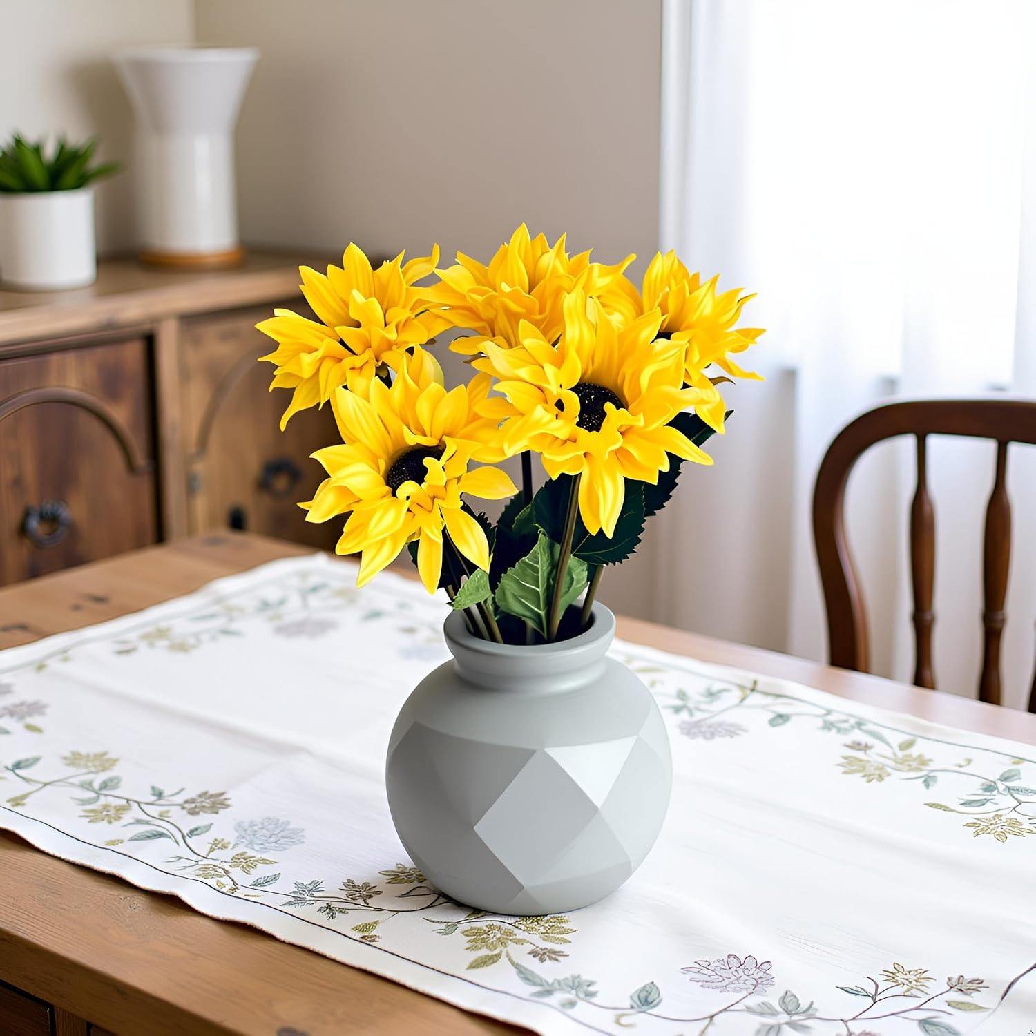 Floral Kingdom 23'' Real-Touch Artificial Sunflowers 5 Pack Yellow Faux Flower Stems for Home Decor, Table Centerpieces and Tall Vase Arrangements