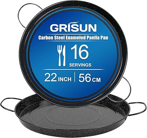 GRISUN Paella Pan de 22 pulgadas Sartén esmaltada para 16 porciones Sartén antiadherente para auténticos platos españoles Sartén esmaltada ideal