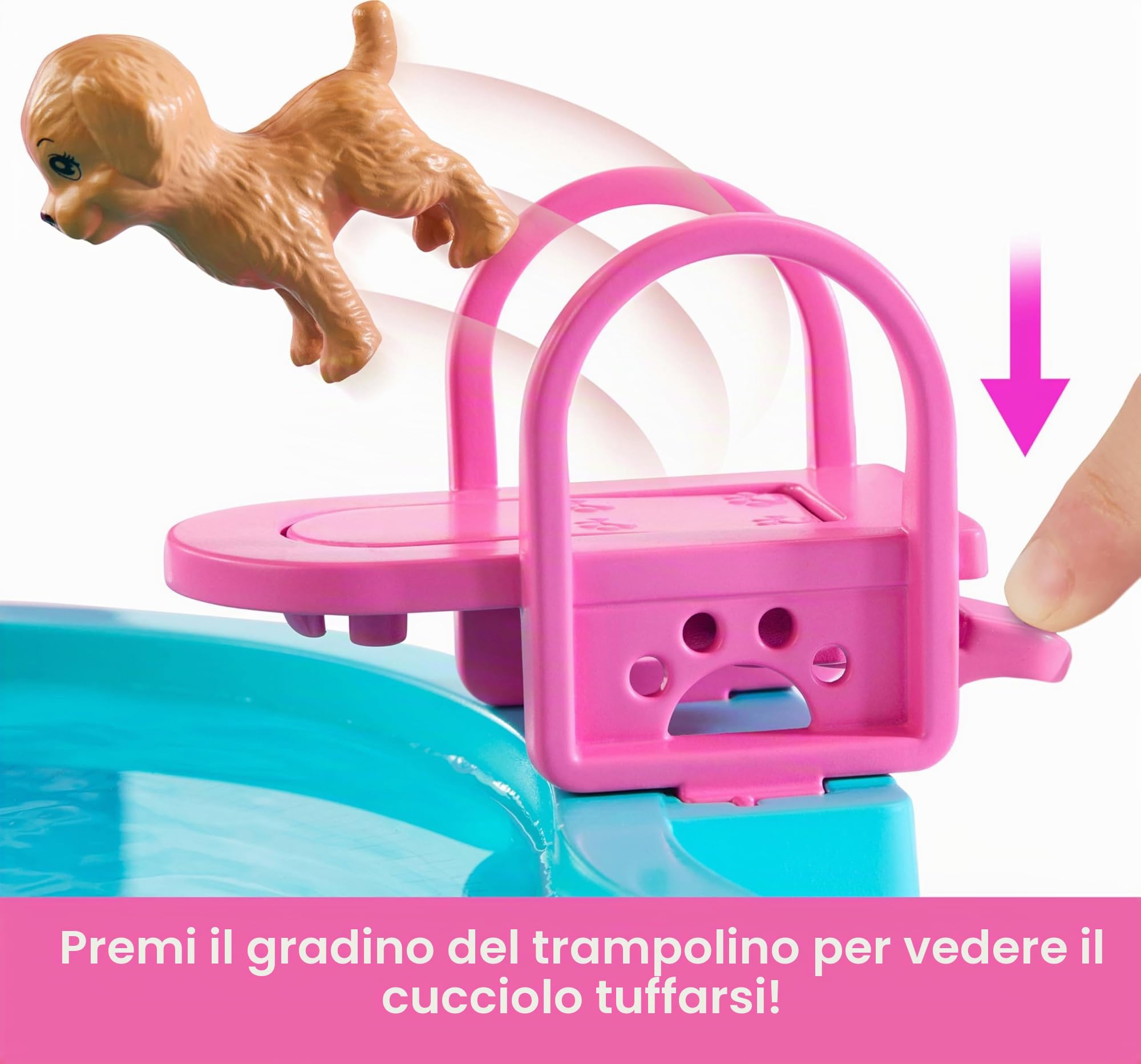 Barbie Piscina dei Sogni, playset con 6 Aree di Gioco, tra Cui Scivolo e Vasca idromassaggio, Oltre 20 Accessori Come Cuccioli, galleggianti e Molto Altro, JFP01