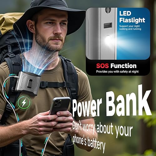 Miniatura 5 de LAMBRI Ventilador de cintura portátil con clip en la camisa, 10000mAh-24H, cinturón portátil recargable, ventilador de cuello de 4 velocidades manos