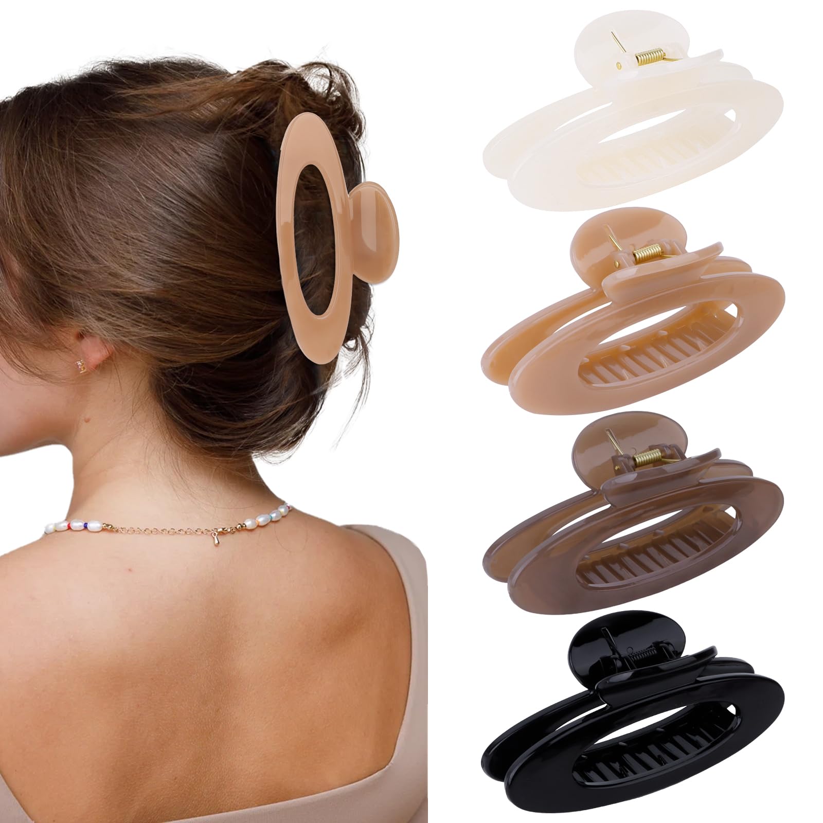 4Pcs Extra Large Claw Clips for Thick/Thin Hair Jumbo Clip Brown/Black/White Clip Trendy Plastic Claw Clips for Women girls