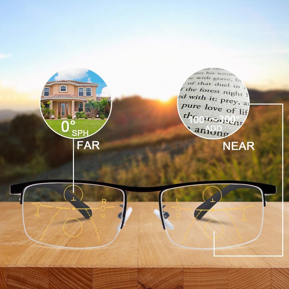 MIRYEA Multifocal Progresivo Gafas de Lectura Hombres Mujeres Computer Filtro de luz Azul de enfoque múltiple Presbicia Anteojos Retro de Ligero Marco Cómodos sin línea Lectores