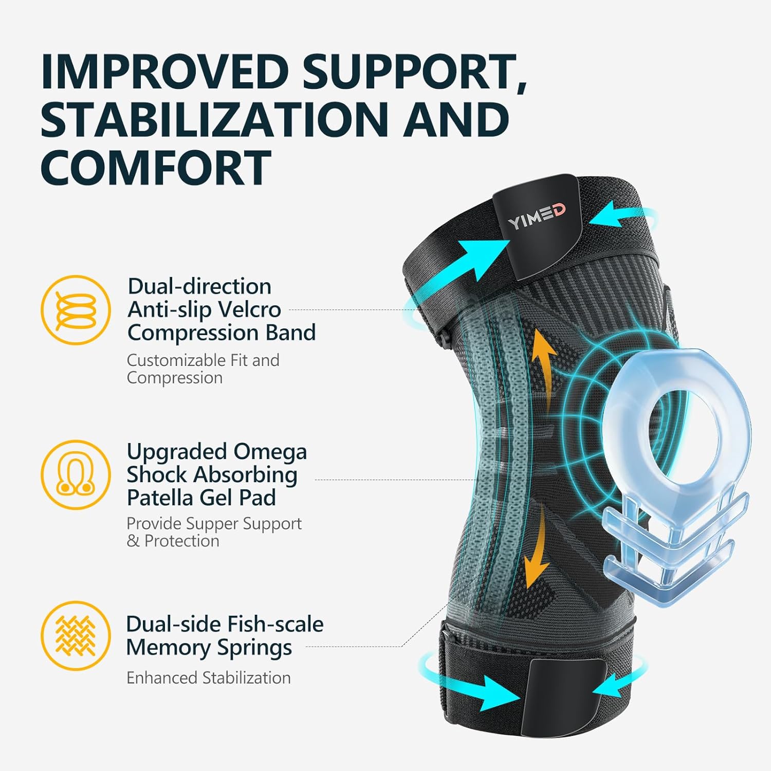 2 Pack Knee Brace for Men and Women with Patella Gel Pad and Side Stabilizers, Knee Compression Sleeves for Weightlifting & Cross Training, Knee Support for Walking, Running, Arthritis
