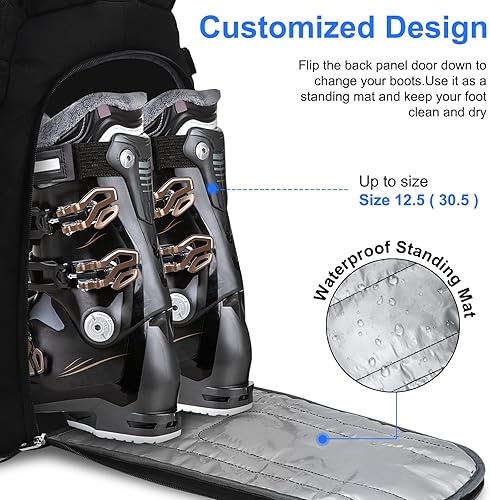 Miniatura 4 de MoopGou Bolsa para botas de esquí, mochila de viaje impermeable de 50 L para botas de esquí, casco de esquí, gafas, guantes, ropa y accesorios de