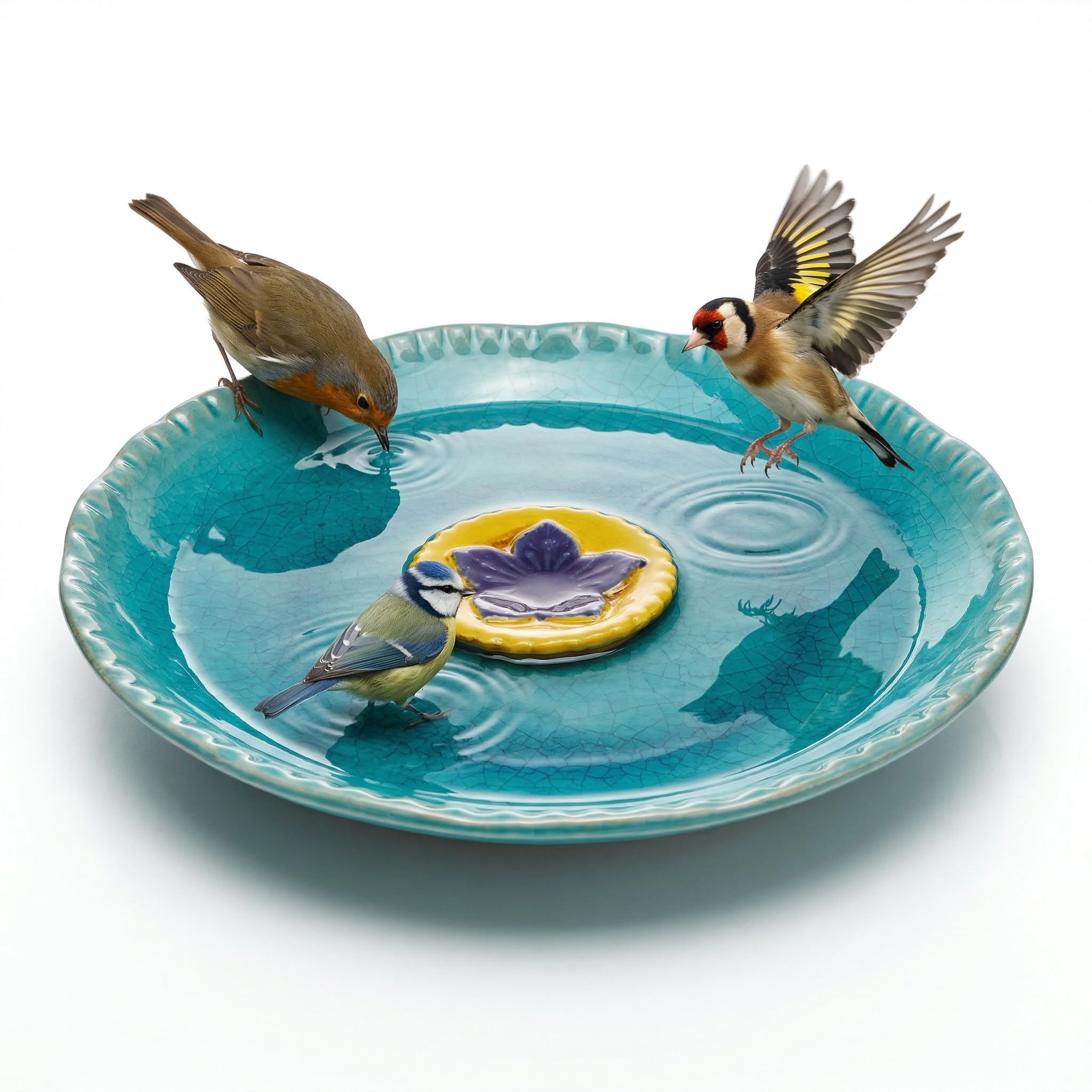 Photo 1 of DUSVALLY Vintage Birdbath Ceramic Bird Bath Bowl Decor for Bird Bee Bath for Outdoor Patio Garden Backyard Yard,Blue with Yellow Flower