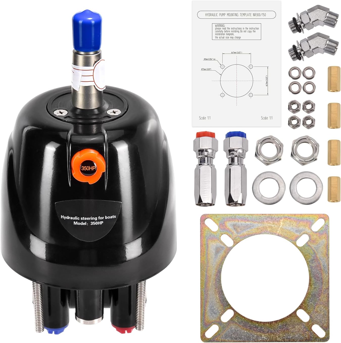 HH5271-4 Front Mount 1.7 cu in Hydraulic Marine Helm Pump, Corrosion-Resistant Steering Pump for Outboard & Inboard Boats, Smooth & Precise Control Compatible with Seastar