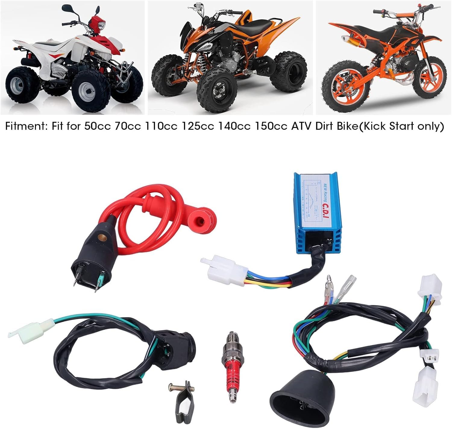 Aramox CDI Zestaw Cewki Zapłonowej, Okablowanie Cewka Zapłonowa CDI Zestaw świec Zapłonowych Pasuje do ATV Motor Terenowy