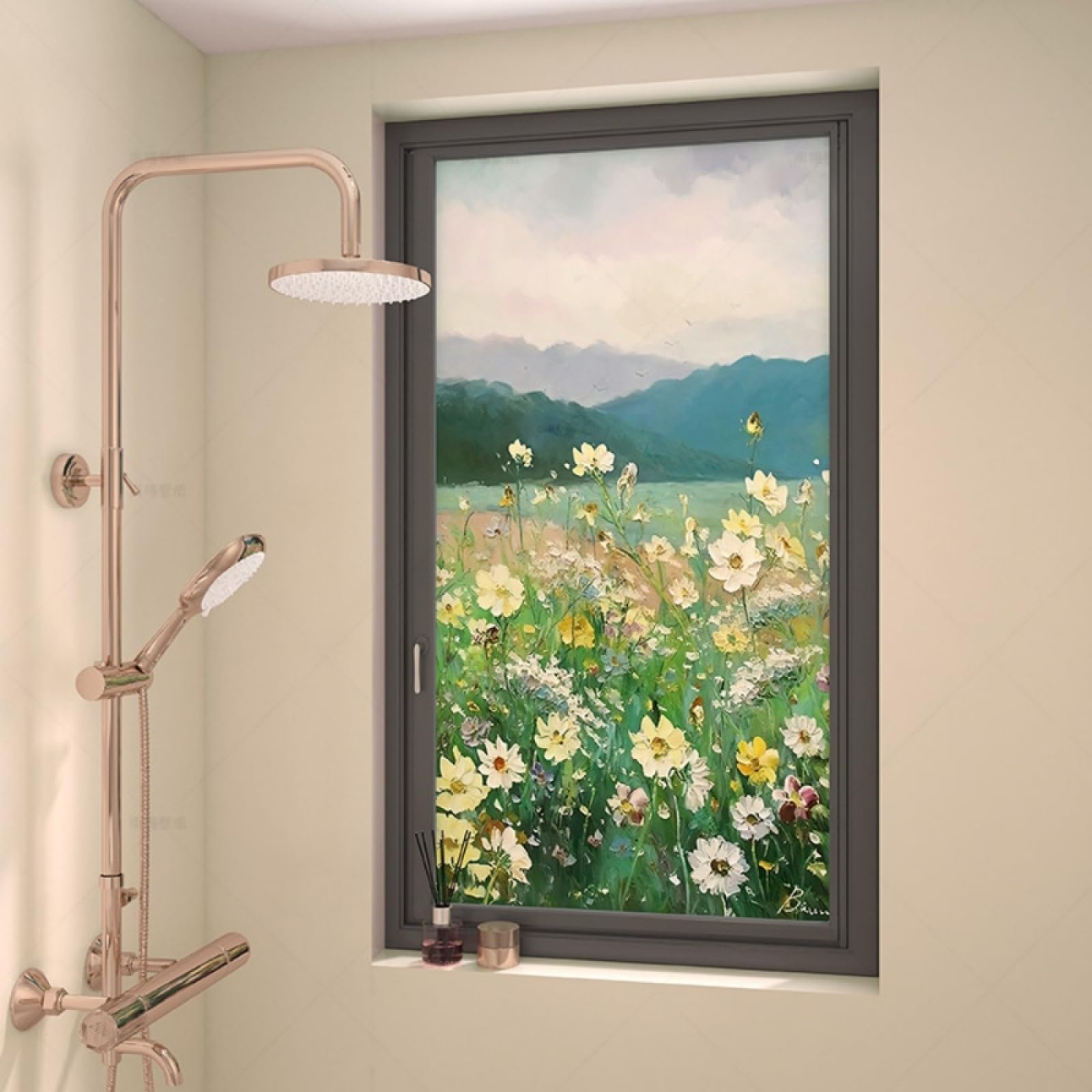 Vinilo Adhesivo Cristal Opaco Pintura Al Óleo Flores Vinilos para Cristales Privacidad Estatico Anti UV Reutilizable para Oficina Dormitorio Sala de Estar Vinilo para Ventanas
