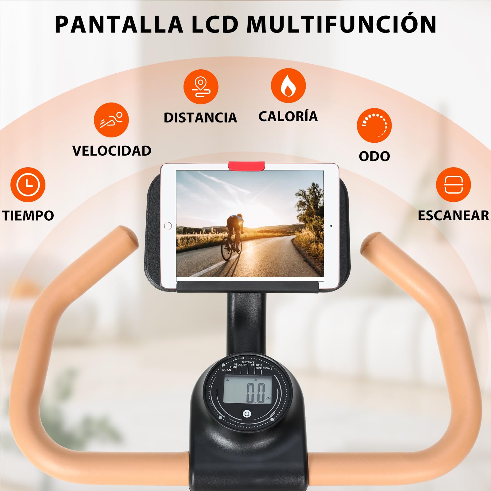 ISE Bicicleta Estática con Resistencia Magnética 8kg Volante,Bici Estatica con Pantalla LCD,Gran Soporte Para Tableta,Bicicletas Estaticas en Casa con Asiento Cómodo,Silencioso, Estabilidad,Max.130kg