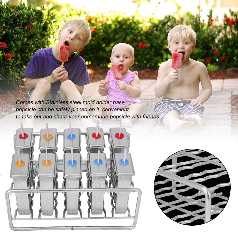 Eisformen, Eedelstahl Stieleisformer Eis am Stiel Förmchen für Eislutscher selbst Machen, BPA Frei, 10er Set mit 100 Stücke Holzsiele (Art.1)