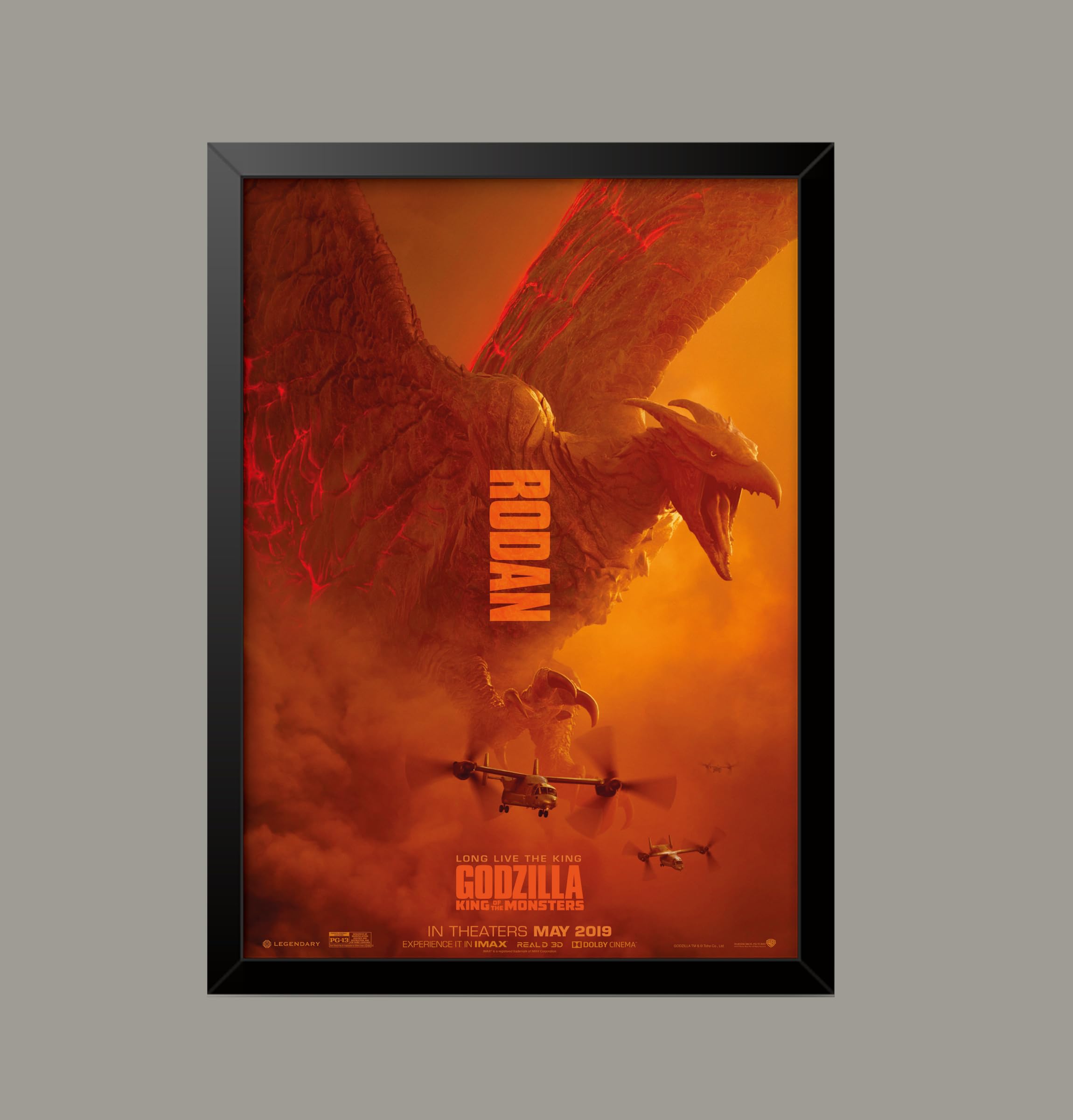 Godzilla King of monsters Rodan Reproduction Classic Movie Film and Theatre Poster wall art print (A4 Framed - Black Frame)