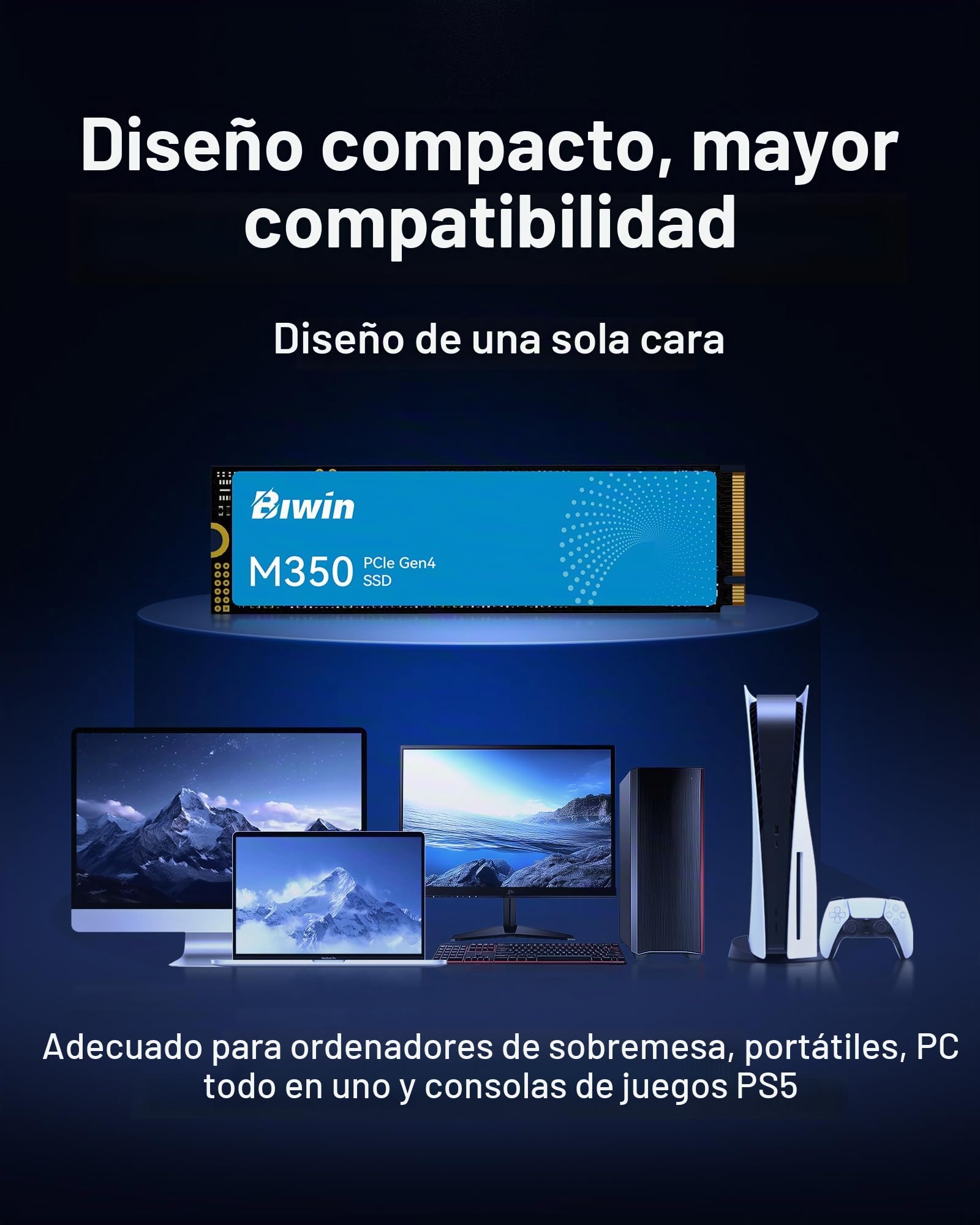 BIWIN SSD M350 de 2 TB, SSD PCIe 4.0 NVMe M.2, hasta 6.000 MB/s, gestión térmica de grafeno y HMB, unidad de estado sólido de interfaz PCIe Gen4x4, compatible con computadoras de escritorio, laptop