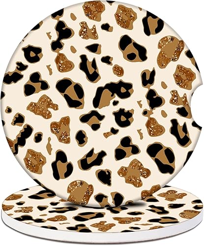 Posavasos de automóvil  Posavasos de cerámica absorbente con estampado de leopardo, posavasos de automóvil para portavasos, accesorios de automóvil