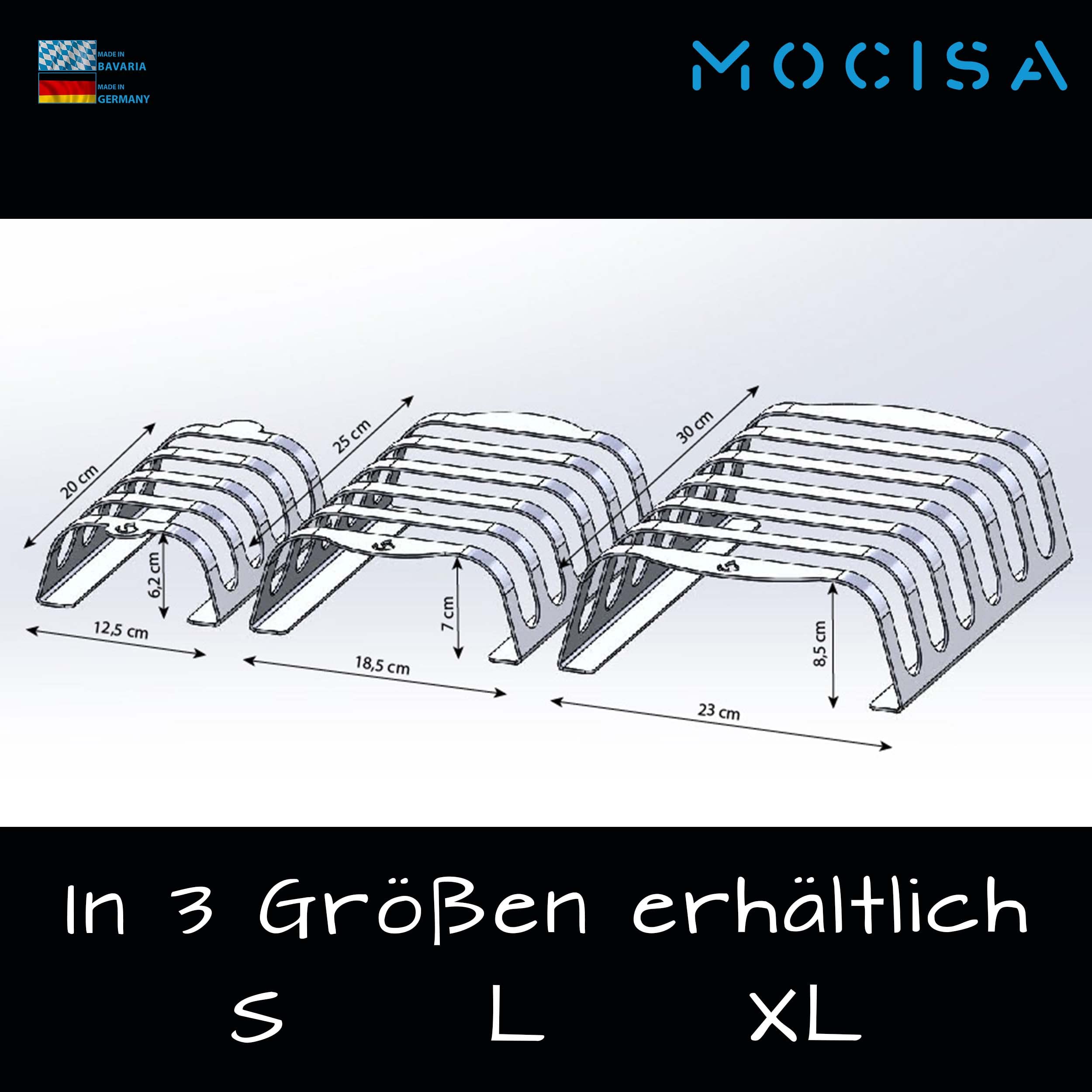 Rib-Rack Size XL (6er)| Rippchenhalter mit Griffen |Das Profi-Tool zum Rippchen-Grillen |Edelstahl | lebensmittelecht |hergestellt in Bayern |für 6 saftige und leckere Spare-Ribs |