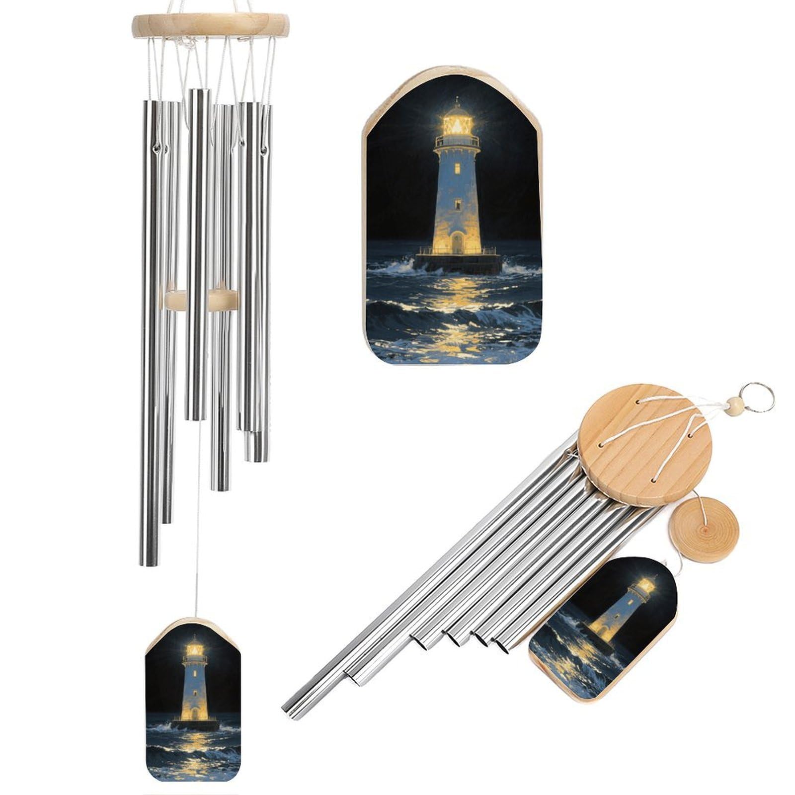 Carillon à vent phare 52cm en aluminium au son grave mélodieux pour l'extérieur