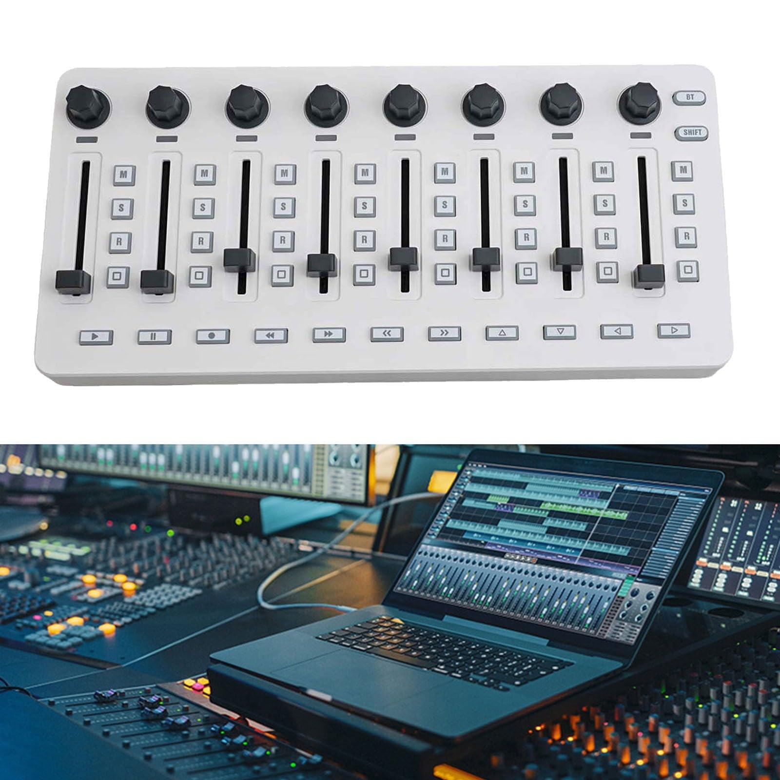Wireless for Midi Controller with 43 Keys, 8 Knobs & BT/USB for DAW Mixing, Portable Studio Gear (White)